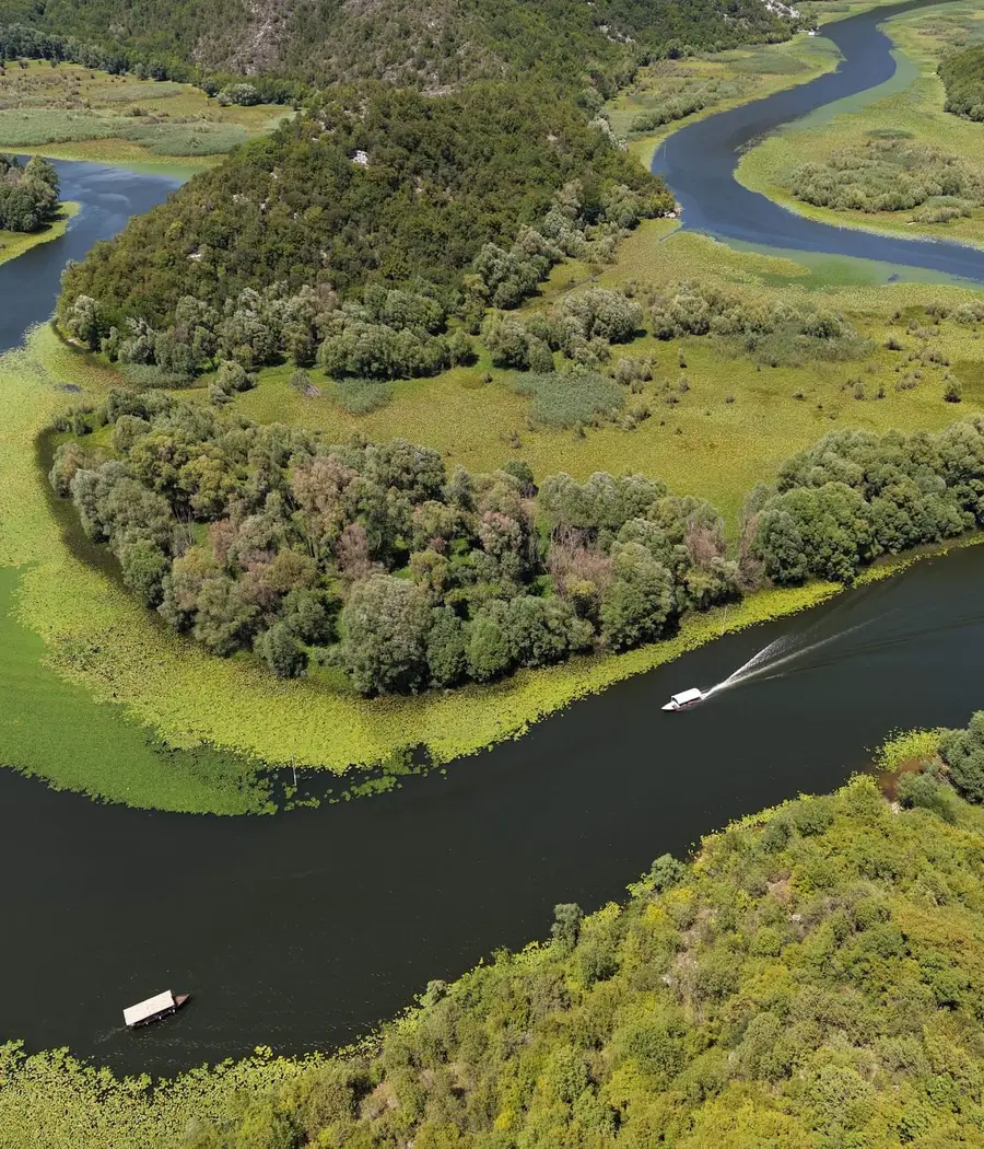 The Pavlova Strana horseshoe bend of the Crnojević river, seen from above